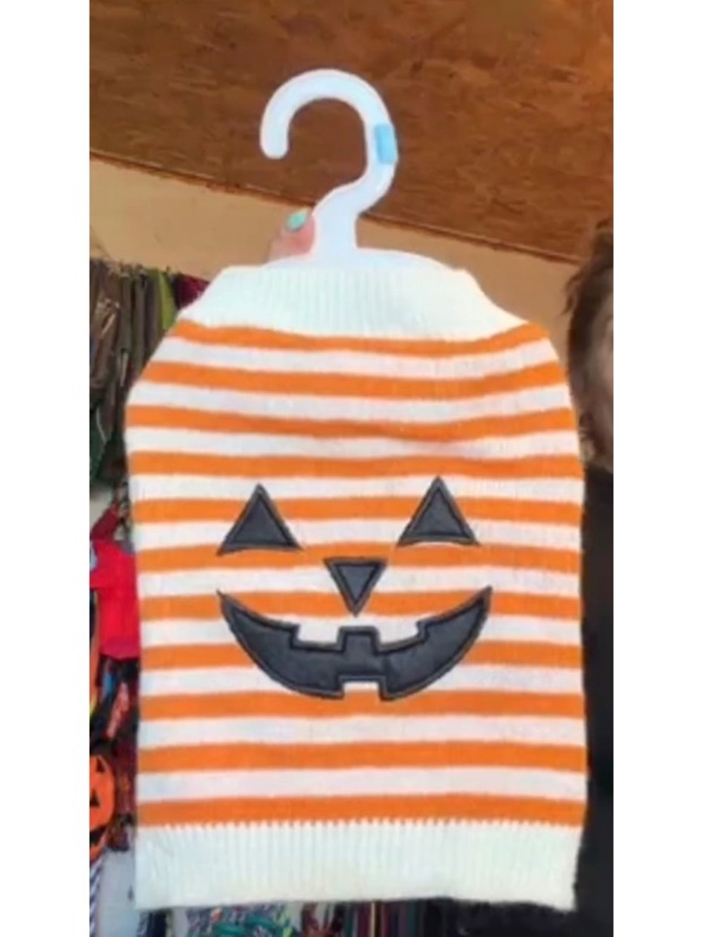 Orange striped pumpkin pet sweater size small